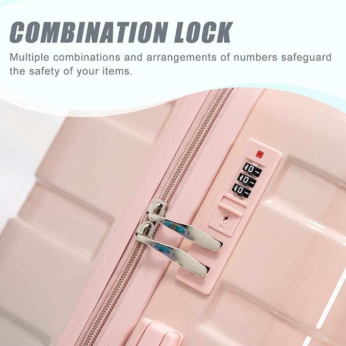 GDFStudio 20/24/28 Inch 3 Piece Hardshell Luggage Set with 360°Spinner Wheels,Lightweight & Waterproof,Polycarbonate Carry On Suitcase with Combination Lock,Retractable Handle,Gradient Blue+Pink - Image 8