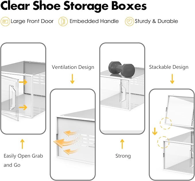 SEE SPRING XX-Large Shoe Storage Box Fit Size 14, Clear Plastic Stackable Shoe Organizer for Closet, Space Saving Sneaker Shoe Rack Containers Bins Holders for Entryway, 12 Pack Clear - Image 3