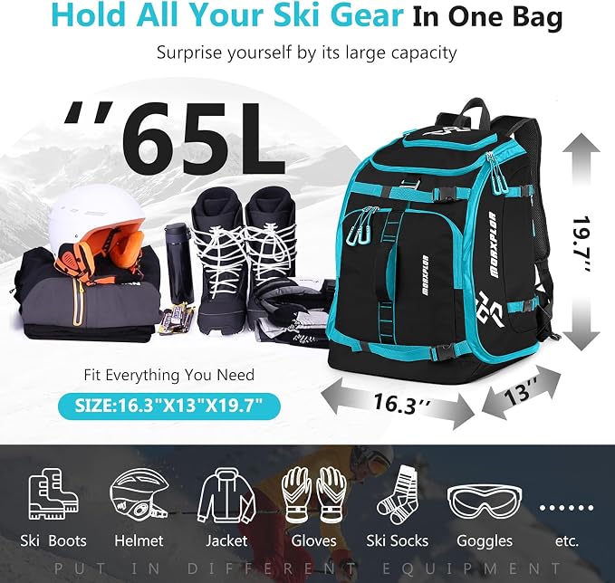 MORXPLOR Ski Boot Bag - 65L Padded, Waterproof Ski Travel Backpack for Gear & Accessories - Image 2