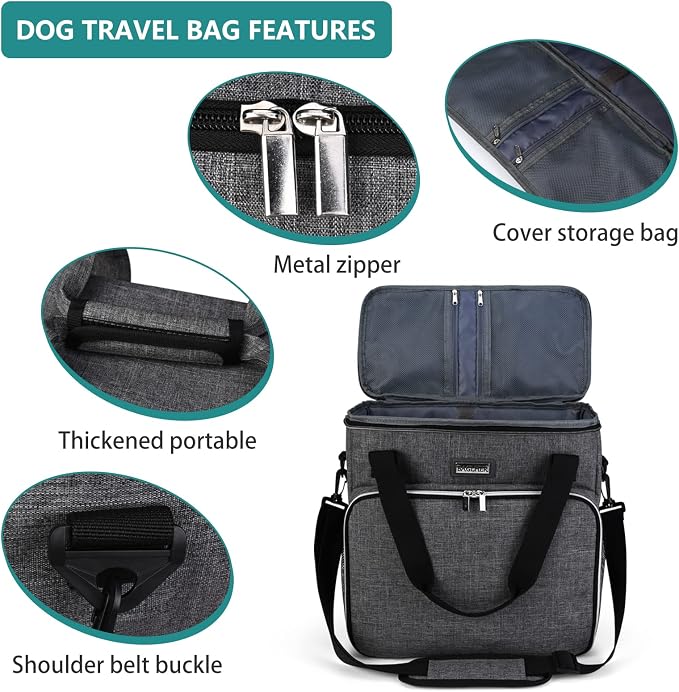BAGLHER Dog Travel Bag, Pet Travel Bag (ALL Pet Travel Supplies), With 2 Pet Food Containers and 2 Collapsible Silicone Bowls; Essential Kits for Pet Travel Grey - Image 4