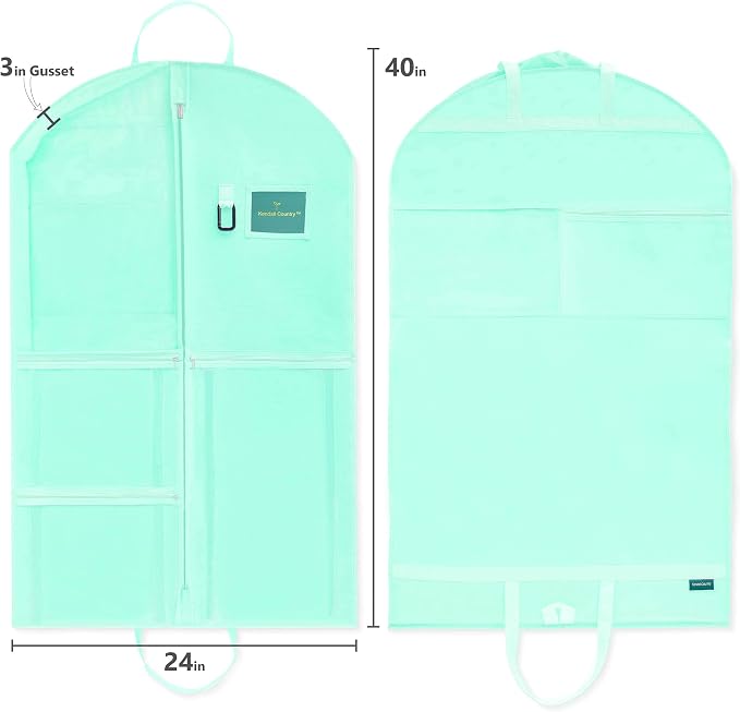 Waterproof Hanging Garment Bag 40 inch Clothes Bag with Gusset, 5 Pockets & Side Zip for Dance Costumes, Sports, Skating, Theatre, Beauty Pageants, Cheer & More by Kendall Country, Sea Foam Green - Image 6