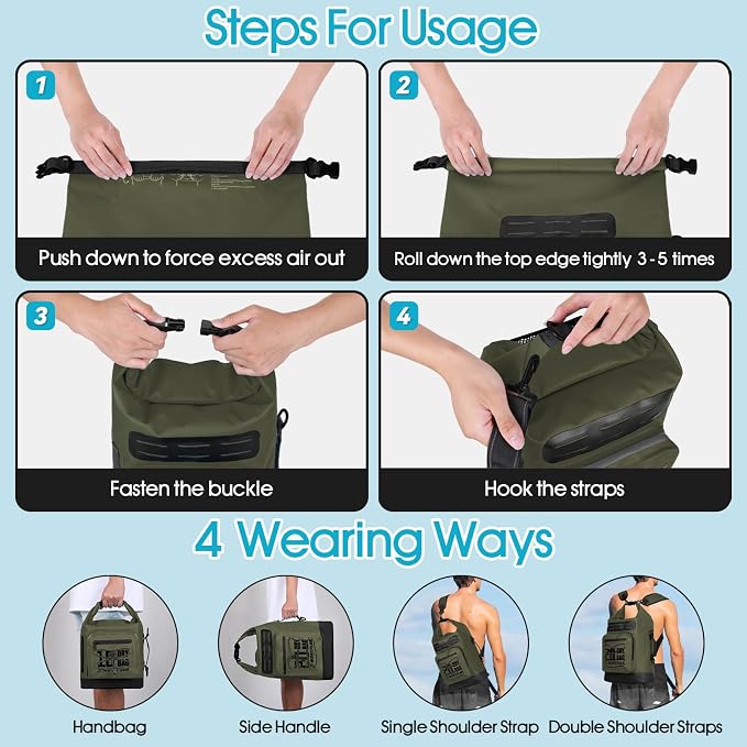MORXPLOR Dry Bag Waterproof,5L/10L/20L/30L/40L/55L Roll Top Dry Bag Backpack with WaterProof Phone Case for Swim,Kayak - Image 3