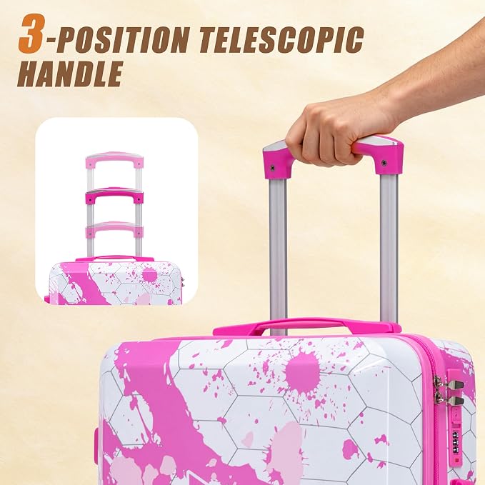 Hardside Luggage Sets, Lightweight Stripes Suitcase with Spinner Wheels, Pink-PC - Image 6