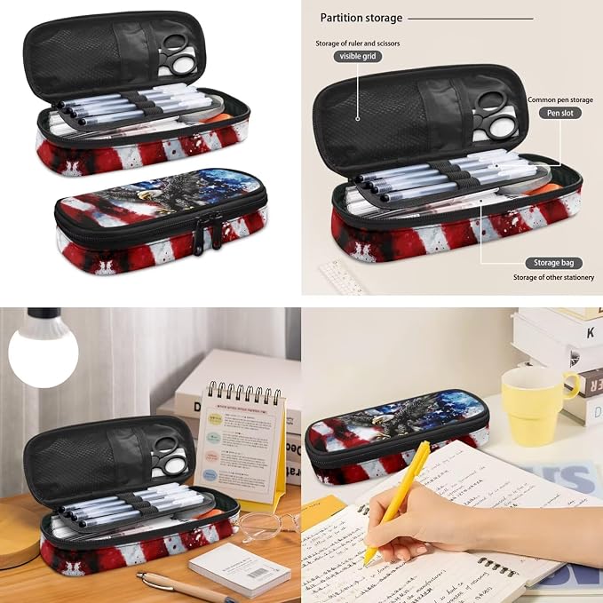 American Flag Eagle Star Backpack Bookbag with Front Pocket Kids Preschool Elementary Bookbag with Lunch Box Pencil Case Set of 3Pcs Daypack Sackpack Blue - Image 4