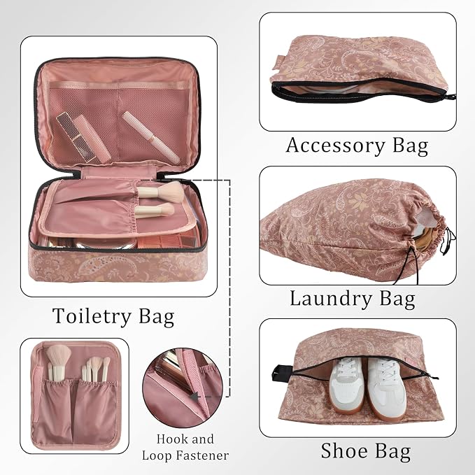 U+U 10 Set Compression Packing Cubes - Ultralight Travel Organizers with Laundry Bag, Space-Saving Suitcase Organizer, Expandable Packing Cubes for Travel and Family Vacation (Paisley Pattern) - Image 4