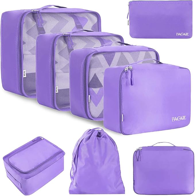 BAGAIL 8 Set Packing Cubes Luggage Packing Organizers for Travel Accessories-Light Purple by BAGAIL