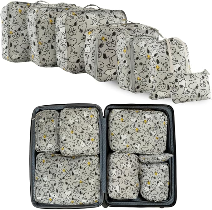 Peanuts Snoopy Beauty 7 Piece Soft Storage Organization Packing Cubes Travel Set (Officially Licensed Product) By Franco Collectibles by Franco