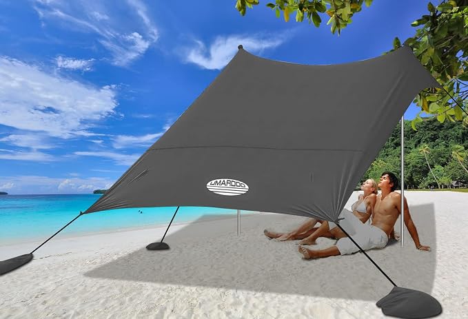UMARDOO Family Beach Tent Canopy Sun Shade Portable, Large Compact Beach Sun Shelter Easy Setup with Packable Bag for Outdoor Travel (Grey, 10X10 FT. 4Poles) - Image 9