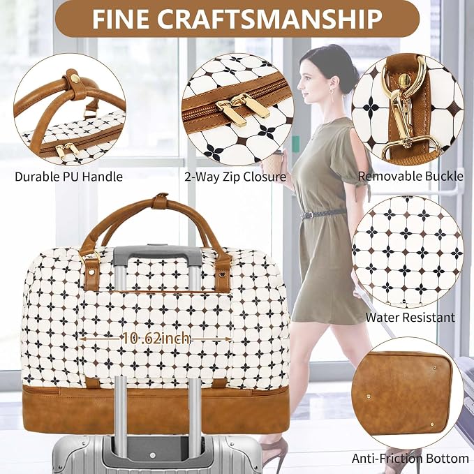 Wogarl 3PCS Weekender Bags for Women Large Overnight Bag Weekend Travel Duffel Bag Carry on Shoulder with Shoe Compartment Canvas Toiletry Bag for Travel Business Gym,Brown Argyle - Image 2