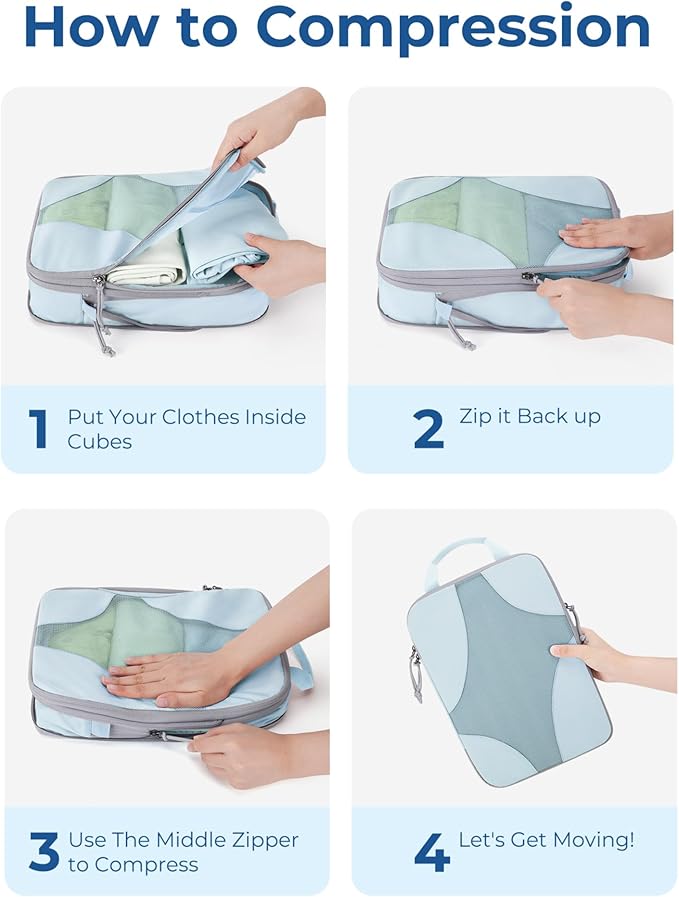 Bagsmart Compression Packing Cubes, Travel Bag Cruise Ship Essentials | Lightweight, Compressible Suitcase Organizer Set fit Standard Carry-On & Checked Luggage, 6 Set, 14 Set Washable Packing Bags - Image 3