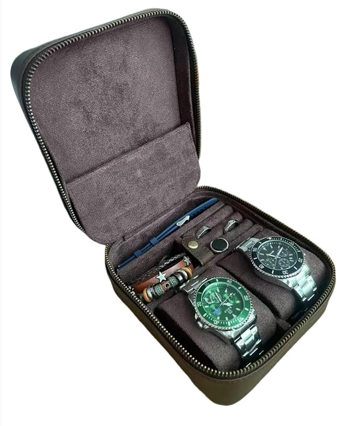 Watch Travel Case for Men, Genuine Leather Watch Case Travel Jewelry Case Vintage Travel Watch Box Handmaded Leather Watch Holder Cufflinks Box for Home Storage,Travel and Display by UPRESYE