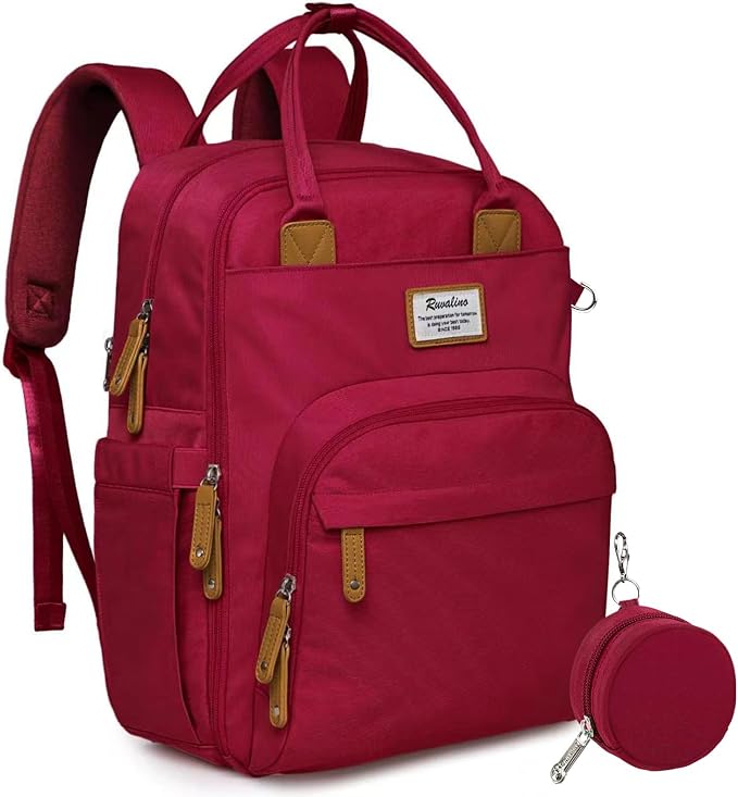 RUVALINO Diaper Bag Backpack, Multifunction Travel Pack Maternity Baby Changing Bags, Large Capacity, Waterproof, Purplish Red by RUVALINO