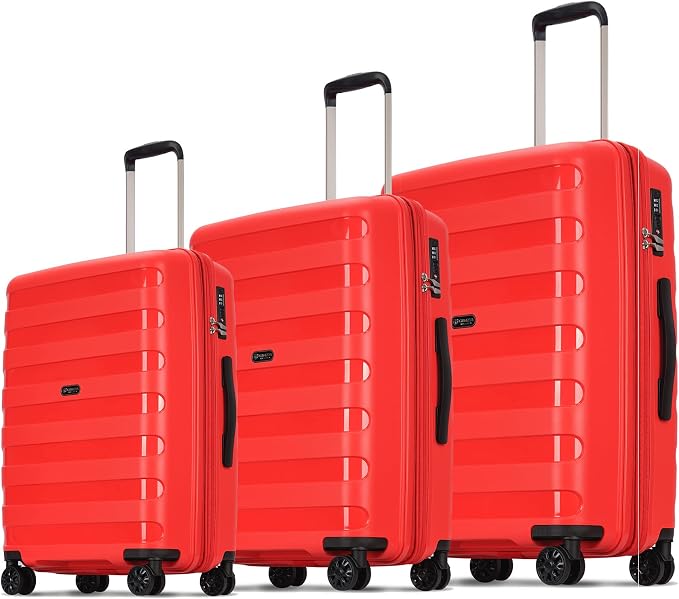GinzaTravel PP material 3-piece expandable luggage sets with Spinner Wheels， Suitcase with TSA Lock，Large Luggage for Family Travel carry on 20/24/28，Red color - Image 2