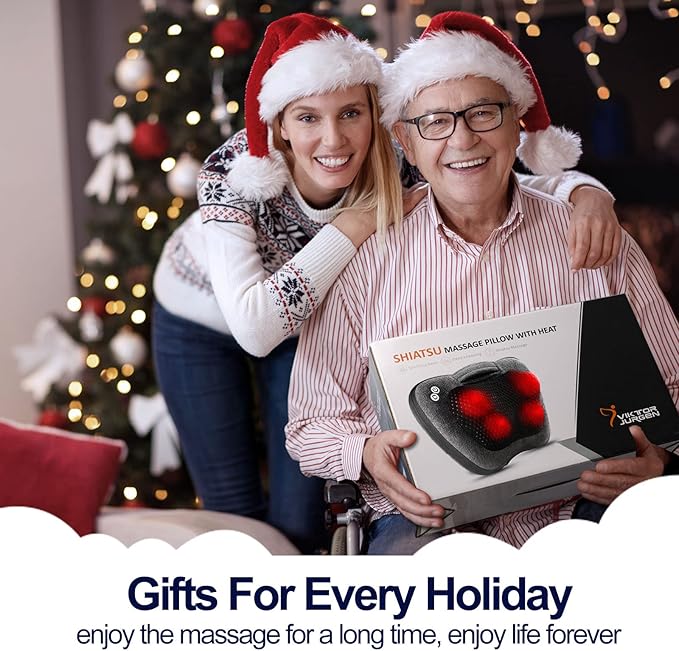 VIKTOR JURGEN Back Massager, Neck Massager with Heat, Massage Pillow Gifts for Men & Women, Electric Shiatsu Back Massager, Deep Kneading Shoulder Massager for Full Body Muscle,Massage at Home, Car