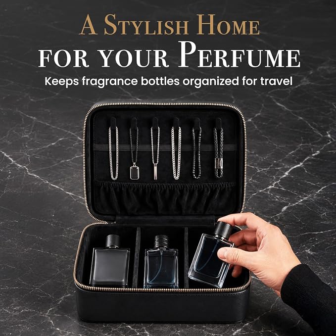 Jewelry Box for Travel – Premium Leather Jewelry Box for Women & Men with Gold-Tone Zipper Hardware, Multi-Compartment Jewelry Organizer, (Black) - Image 2