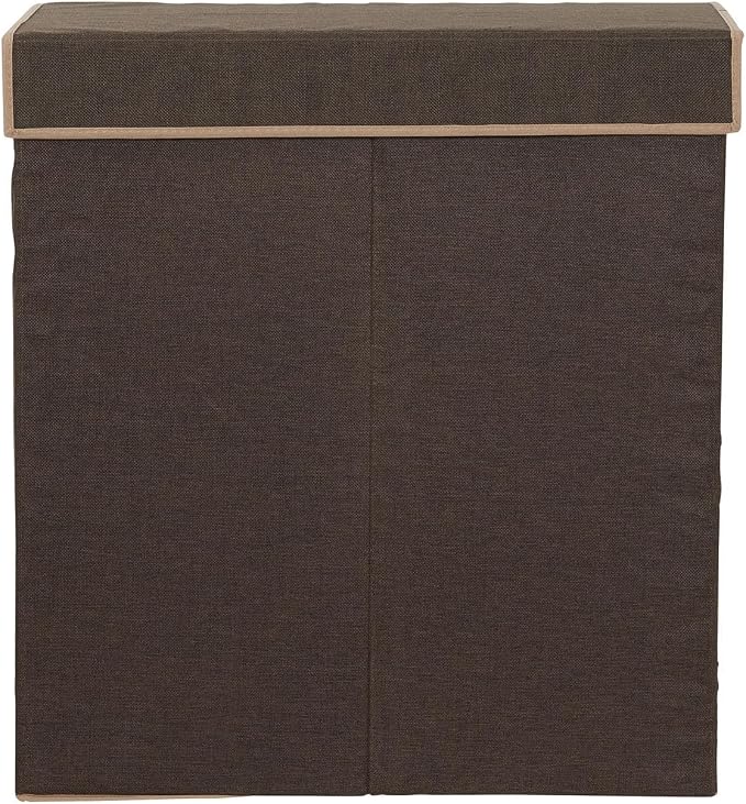 Household Essentials Collapsible Double Laundry Hamper with Lid, Two Compartments and Removable Liner Bags, Brown Finish - Image 6