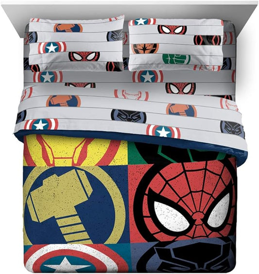 Marvel Avengers Queen Comforter Set 7 Piece Kids Bedding for Boys, Multi | Captain America, Bed in a Bag, Comforter Sheets Shams Pillowcases, Soft Microfiber, Machine Washable, Boys Gift by JayFranco