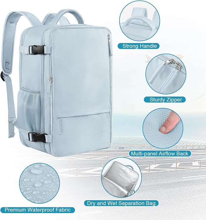 Sinaliy Large Expandable Travel Backpack for Men and Women, 17 Inch Laptop, Waterproof, Casual, College, Business, Hiking, Camping | Waterproof Large Expandable College Bookbag, as Person Item Flight Approved with Anti Theft Pocket and Wet Pocket, Ligh... - Image 4