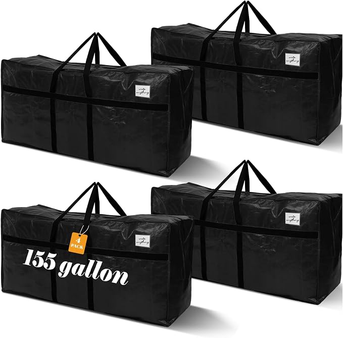 Windyun 4 Pack 155 Gallon Extra Large Moving Bags XXL Heavy Duty Storage Bag with Strong Zipper Handle Jumbo Big Tote Box Foldable for College Dorm Travel Clothes Duffle Blanket Pillow(Black) by Windyun