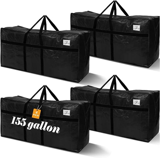 Windyun 4 Pack 155 Gallon Extra Large Moving Bags XXL Heavy Duty Storage Bag with Strong Zipper Handle Jumbo Big Tote Box Foldable for College Dorm Travel Clothes Duffle Blanket Pillow(Black) by Windyun