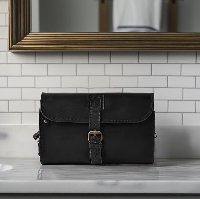 LEATHER VILLAGE Hanging Genuine Leather Toiletry Bag for Men & Women with Waterproof Lining – Handcrafted Vintage Travel Dopp Kit, Shaving Organizer & Shower Bathroom Essentials Case - Black - Image 7