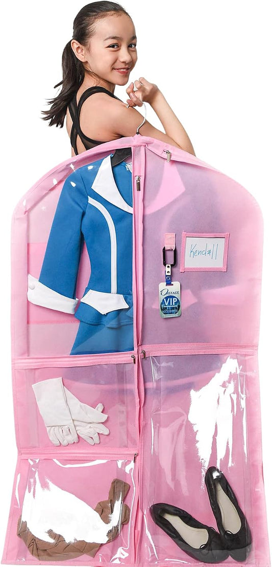 Waterproof Hanging Garment Bag 40 inch Clothes Bag with Gusset, 5 Pockets Side Zip for Dance Costumes Sports Skating Theatre Pageants Cheer Cosplay Kendall Country (Cotton Candy, 40 inch) by KendallCountry