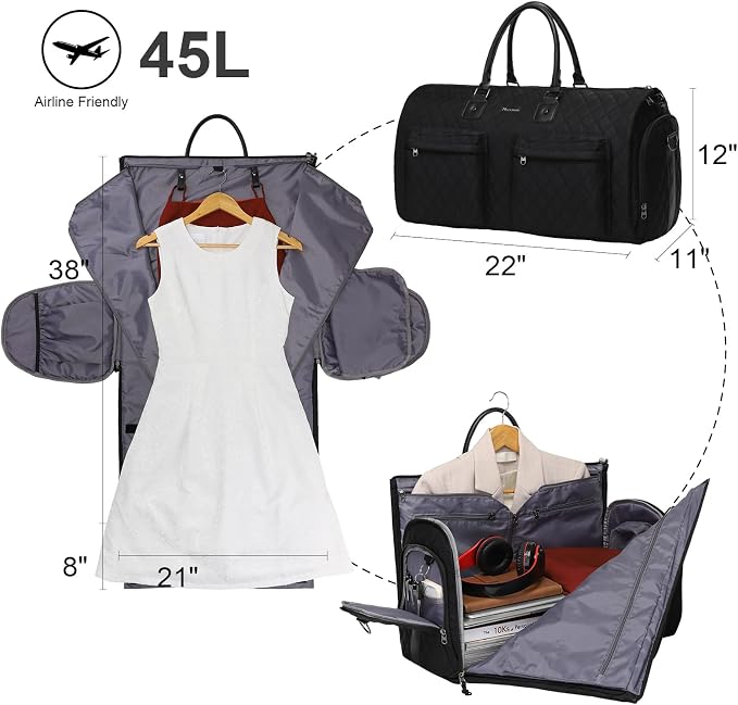 Womens Convertible Garment Bags for Travel, Modoker Waterproof Carry On Garment Bag Garment Duffel Bag - 2 in 1 Hanging Suitcase Suit Travel Luggage Bag, Black - Image 2