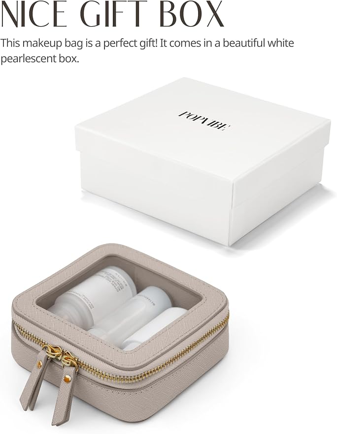 Popvibe Clear Makeup Bag Travel Cosmetic Case Toiletry Bag with Zipper Make Up Organizer Traveling Compact Car Bag Stone Mini - Image 6