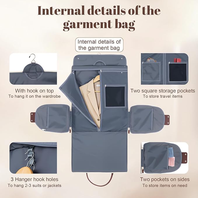 GARPROVM Garment Bags for Travel Women, 3 in 1 Convertible Garment Duffle Bags with Separated Tote Bag, Waterproof Suit Bag Travel Carry On Luggage Weekender Bag for Business Trip, Beige - Image 5