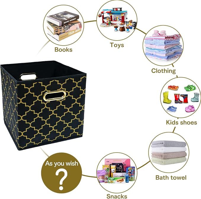 Fabric Cloth Storage Bins,Fabric Cube Organizer with Dual Handles Foldable Cube Storage Baskets for Home Bedroom Storage,Set of 3,(Black Gold) - Image 3