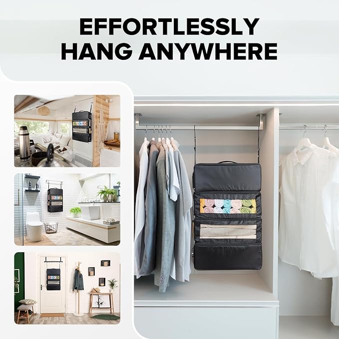 Suitcase Organizer, Travel Luggage Organizer Hanging Shelves Packing Cube Closet/Collapsible Portable Travel Organizer for Carry-on - Image 4