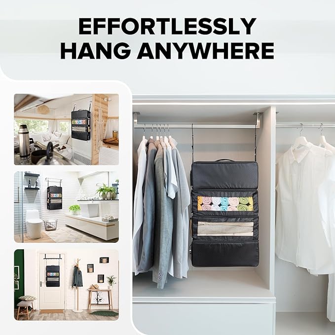 Suitcase Organizer, Travel Luggage Organizer Hanging Shelves Packing Cube Closet/Collapsible Portable Travel Organizer for Carry-on - Image 4
