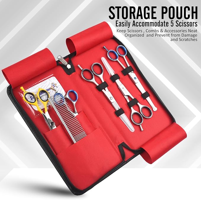 Leather 5 Scissor & Shear Storage Case for Hairstylist - Hairdresser -Scissor Holder Perfect for home-saloon use (Black) - Image 2