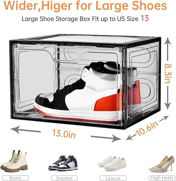 Amllas New Gray 8 Pack Shoe Boxes Stackable, Large Shoe Storage Organizer with Lids,Drop Side Shoe Containers for Entryway,Sneaker Storage Fit up to US Size 13 for Men/Women(13’’x 10.6”x 8.3”) - Image 6