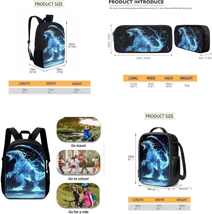 Mumeson Dinosaur Backpack Water Resistant 3 in 1 School Bag Set Outdoor Students Rucksack School Bag and Lightweight Lunch Bags Portable Pencil Case Back to School Supplies - Image 5