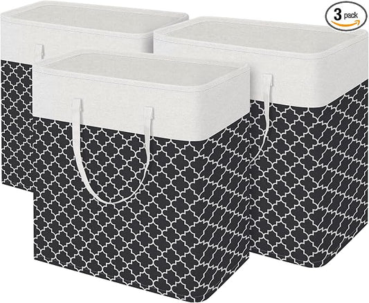 BlissTotes 3-Pack Laundry Basket, Freestanding＆Waterproof Laundry Hamper, Collapsible Tall Clothes Hamper with Easy Carry Handles for Clothes, Towels in the Family and Dorm,Clover Black,100L by BlissTotes