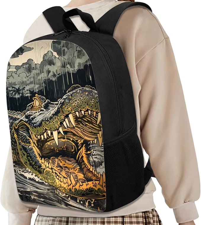 17 Inch Animal Print School Backpack And Lunch Box Set for Kids Lightweight Angry Alligator Backpack for Boys Girls Sturdy School Bag with Insulated Lunchbox Pencil Case Student Bookbag - Image 2