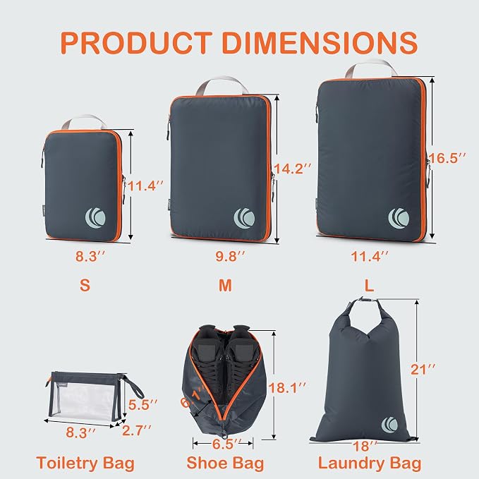 Cipway Compression Packing Cubes, Lightweight Travel Luggage Organizers with Shoe Bag, Toiletry Bag & Laundry Bag, Travel Essentials for Carry on Suitcase (8 Piece,Gray) - Image 4