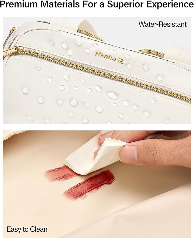 Hanke Travel Toiletry Bag, Lightweight Wide-open Large Toiletry Bags for Women, Dual-Layer Makeup Bag Water-Resistant Cosmetic Travel Bag with Handle for Accessories, Essentials, Off White - Image 8