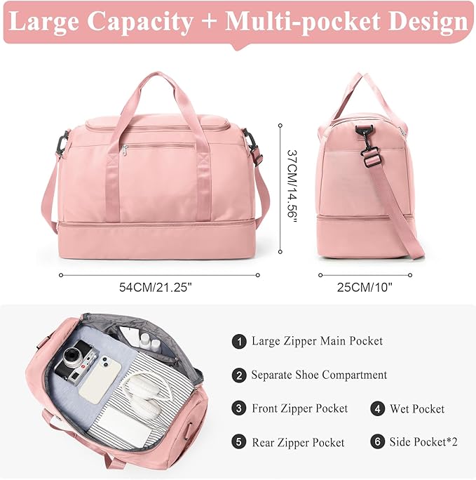 Extra Large Travel Duffel Bag, Carry-On Weekender Bags for Women Travel | Overnight Weekend Bag with Shoes Compartment for Travel Business Trips Sport Hospital - Image 4