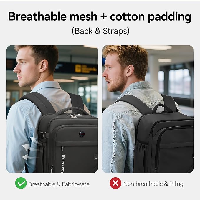 CROSSGEAR Travel Backpack for Spirit Airlines 18x14x8 Inch,TSA Approved Underseat Personal Item Backpack for 15.6" Laptop,1.8lb Lightweight Eco-Friendly Bag with Anti-Theft Lock & RFID Pocket(Black) - Image 8