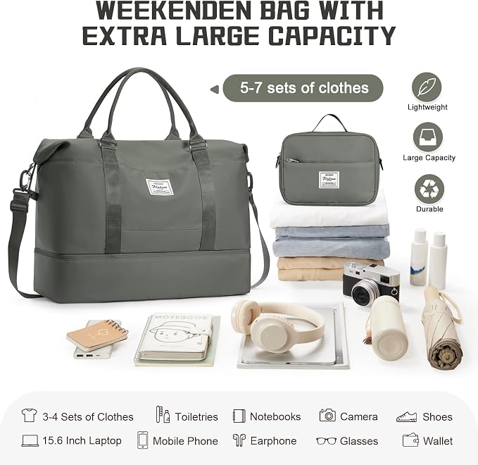 Travel Duffel Bag with Shoes Compartment,Weekender Bags for Women Travel | Overnight Carry-On Bag with Toiletry Bag & Wet Pocket & Trolley Sleeve,Extra Large - Image 3