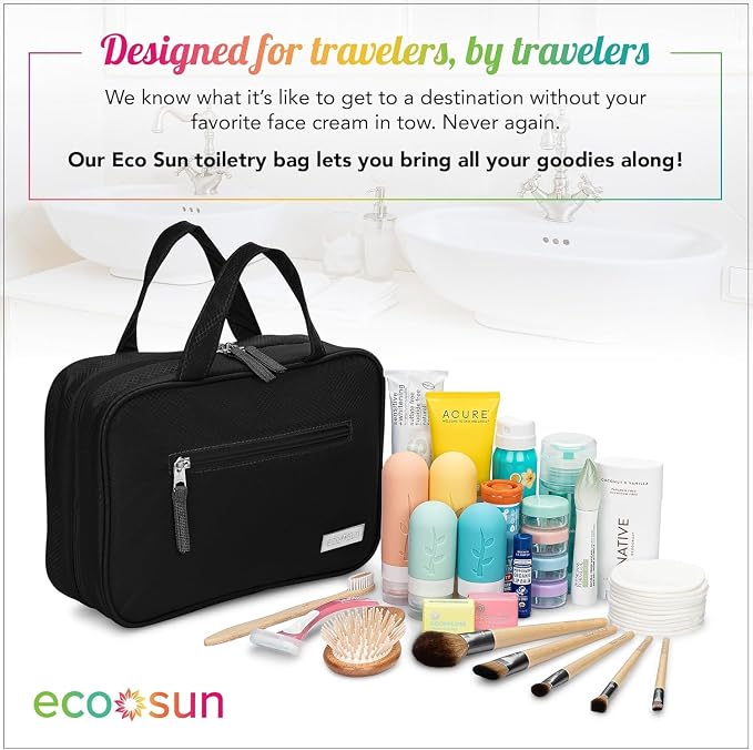 Eco Sun Hanging Travel Toiletry Bag — Designed in Hawaii — Water-resistant Travel Organizer for Bathroom Accessories (Black) - Image 6