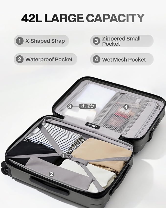 Coolife Carry On Luggage Suitcase : 22x14x9 Airline Approved Travel Luggage with Spinner Wheels, Front Pocket Expandable Hardshell Suitcases with TSA Lock Grey - Image 7