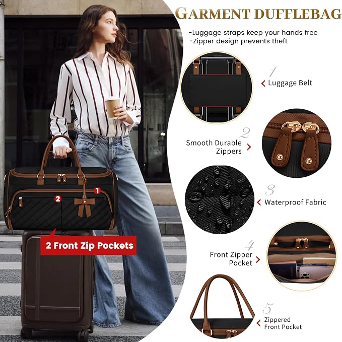 RAINSMORE Garment Bags for Travel Women Convertible Garment Duffle Bag for Hanging Clothes, Large Carry On Garment Bag with Shoe Bag & Wet Pocket, Foldable Dress Suit Business Travel Weekender Bags - Image 4