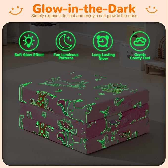 MeMoreCool Glow Fairy Kids Foldable Floor Mattress Trifold, 57x22 Inch Pink | Glow fairy trifold mattress for girls room, playroom, reading nook, travel - Image 7