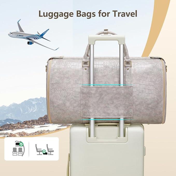 Garment Bags for Travel, Convertible Suit Travel Bag for Women, Stylish Carry On Garment Bag with Toiletry Pocket, Shoulder Strap & Shoes Compartment, 2 in 1 Foldable PU Leather Duffle Bag, Multicolor - Image 8