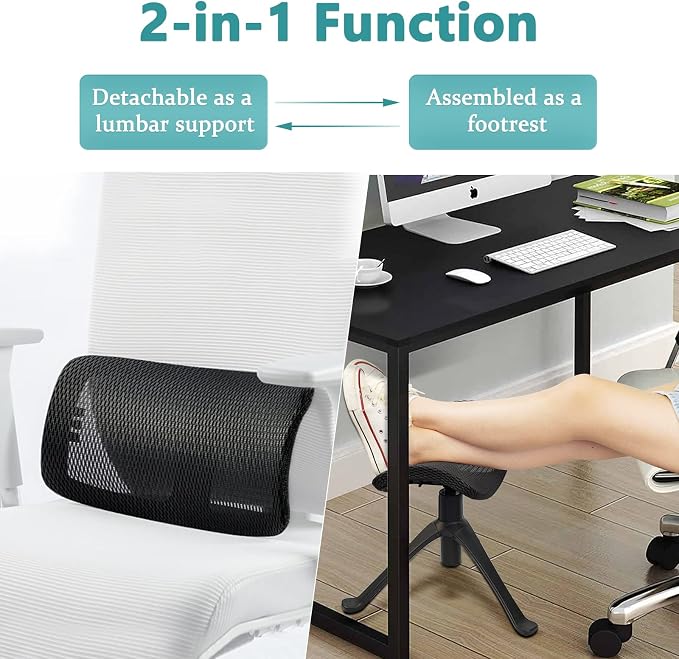 Lilithye Footrest for Desk Adjustable Height 2-in-1 Function Rotatable Ergonomic Under Desk Footrest Ottoman Stool Rolling Leg Rest for Home Office (Black) - Image 5