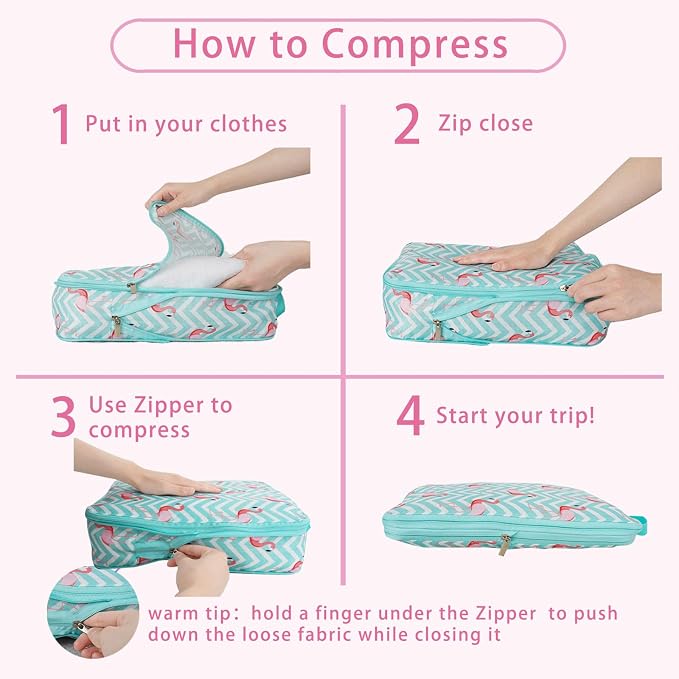 6 Pcs Compression Packing Cubes, Packing Cubes for Travel, Waterproof Luggage Organizer Bags Set, Cute Packaging Cubes for Women Kids Backpack Carry-Ons - Image 2