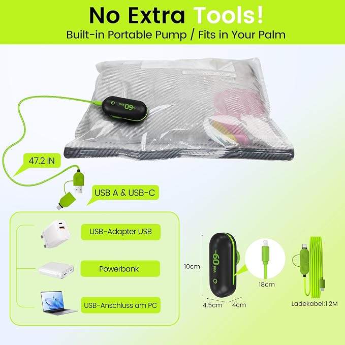(17PACK) Travel Vacuum Bags with USB-Powered Pump (Plug to Work, No Battery) – Portable Vacuum Sealer for Travel & Home, Space-Saving Compression Bags for Clothes, Bedding & Seasonal Storage - Image 2